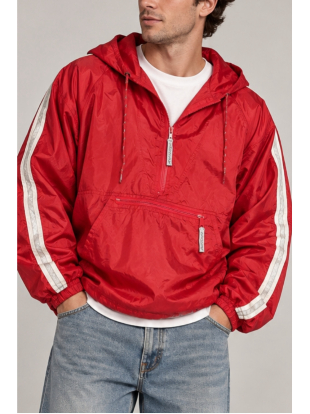 VTG Y2K Old Navy Windbreaker Jacket Red Striped Pullover RARE Made In Russia